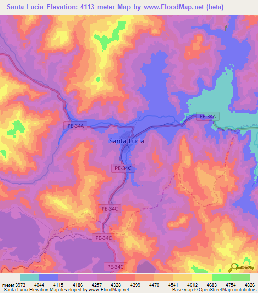 Santa Lucia,Peru Elevation Map