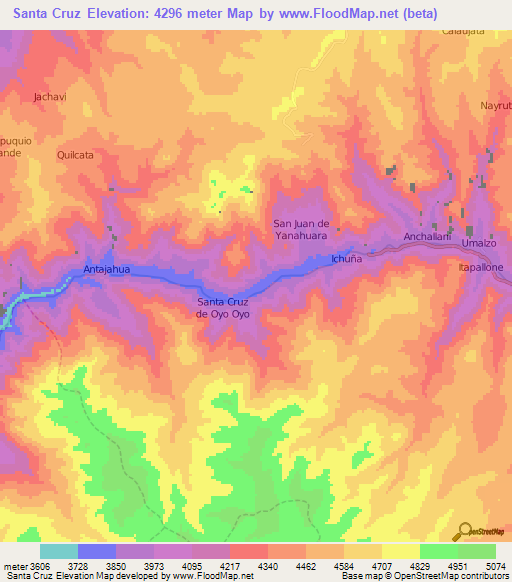 Santa Cruz,Peru Elevation Map