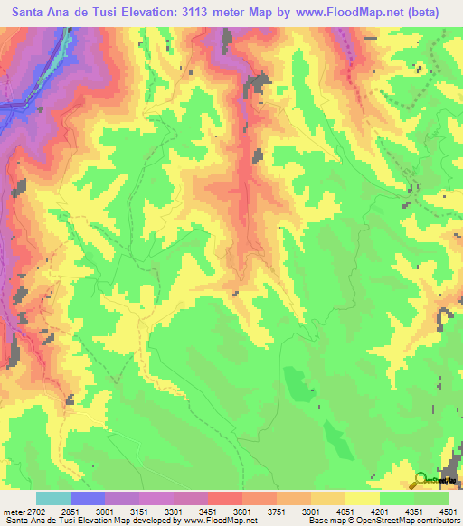 Santa Ana de Tusi,Peru Elevation Map