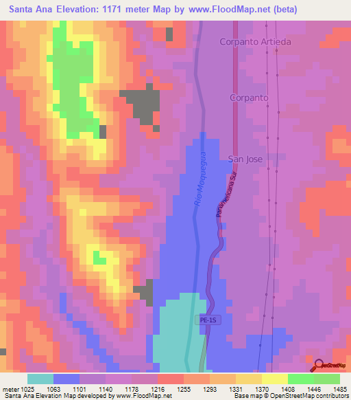 Santa Ana,Peru Elevation Map