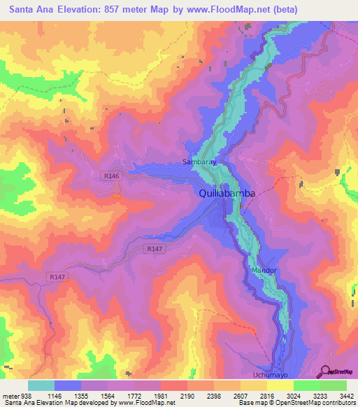 Santa Ana,Peru Elevation Map