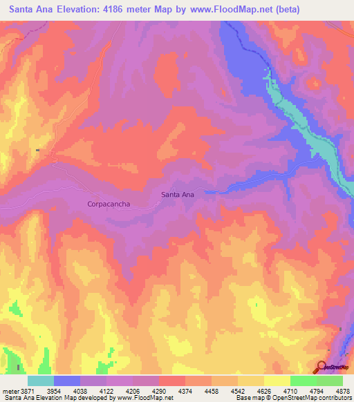 Santa Ana,Peru Elevation Map