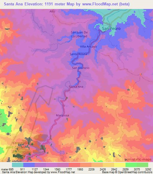 Santa Ana,Peru Elevation Map