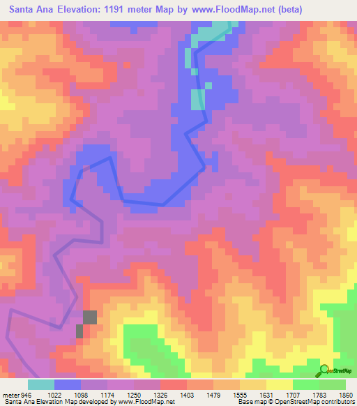 Santa Ana,Peru Elevation Map