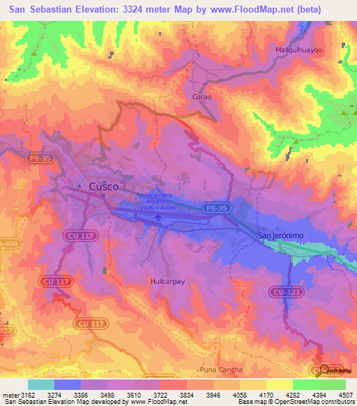 San Sebastian,Peru Elevation Map