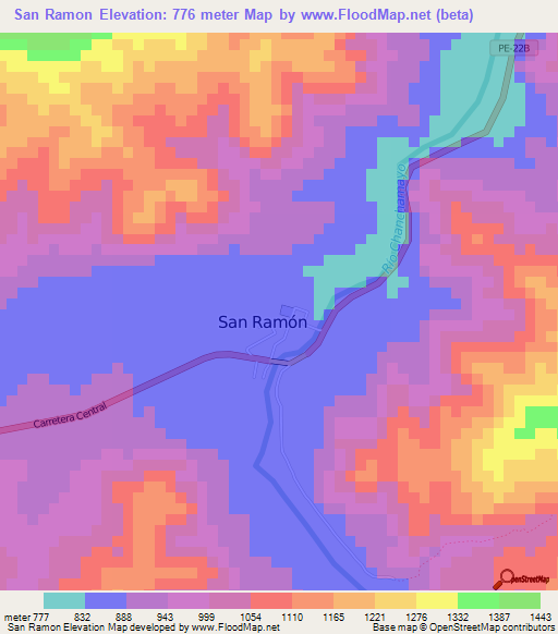 San Ramon,Peru Elevation Map