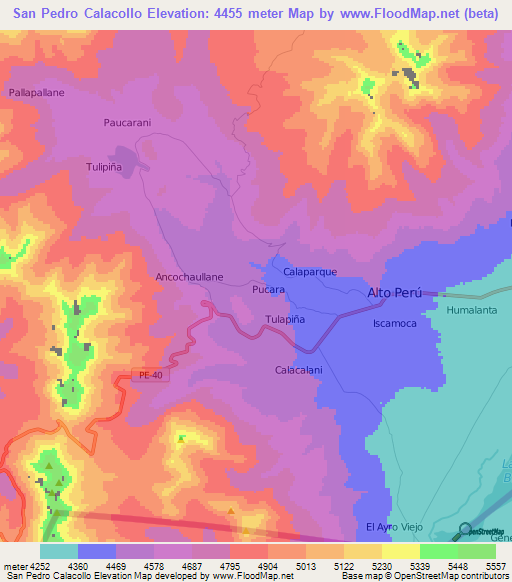 San Pedro Calacollo,Peru Elevation Map