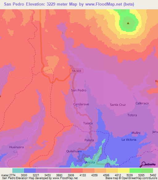 San Pedro,Peru Elevation Map