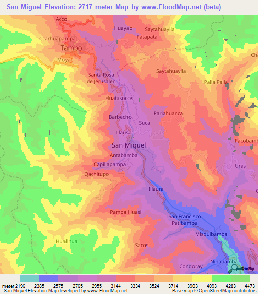 San Miguel,Peru Elevation Map