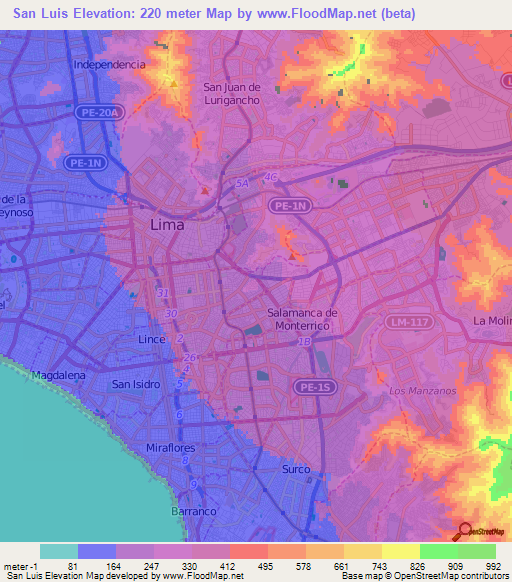 San Luis,Peru Elevation Map