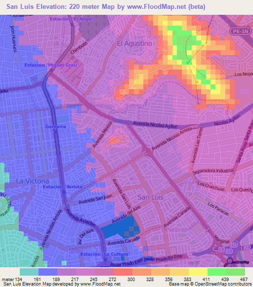 San Luis,Peru Elevation Map