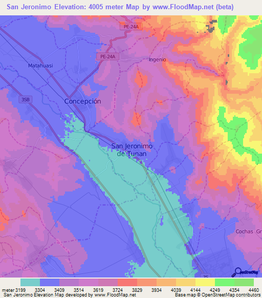 San Jeronimo,Peru Elevation Map