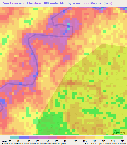 San Francisco,Peru Elevation Map