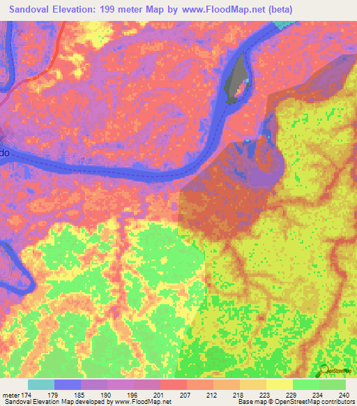 Sandoval,Peru Elevation Map