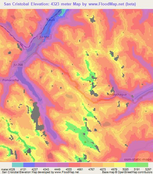 San Cristobal,Peru Elevation Map