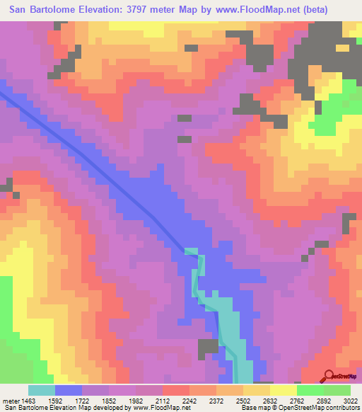 San Bartolome,Peru Elevation Map