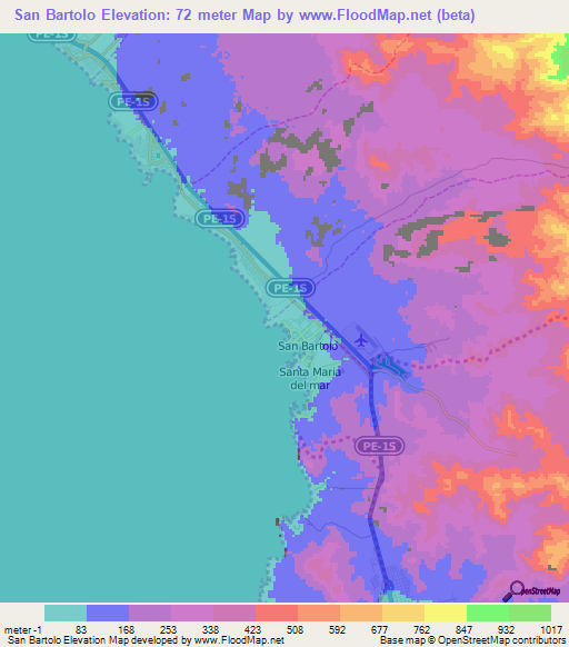 San Bartolo,Peru Elevation Map