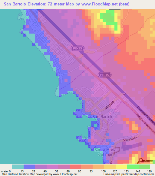 San Bartolo,Peru Elevation Map