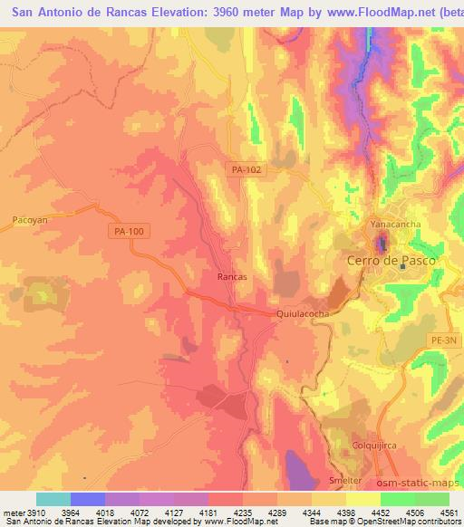 San Antonio de Rancas,Peru Elevation Map