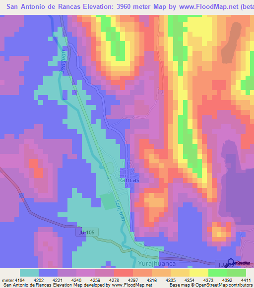 San Antonio de Rancas,Peru Elevation Map