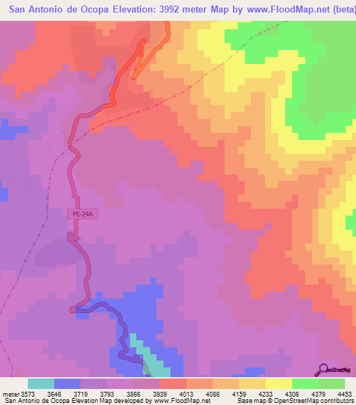 San Antonio de Ocopa,Peru Elevation Map