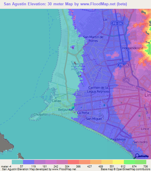 San Agustin,Peru Elevation Map