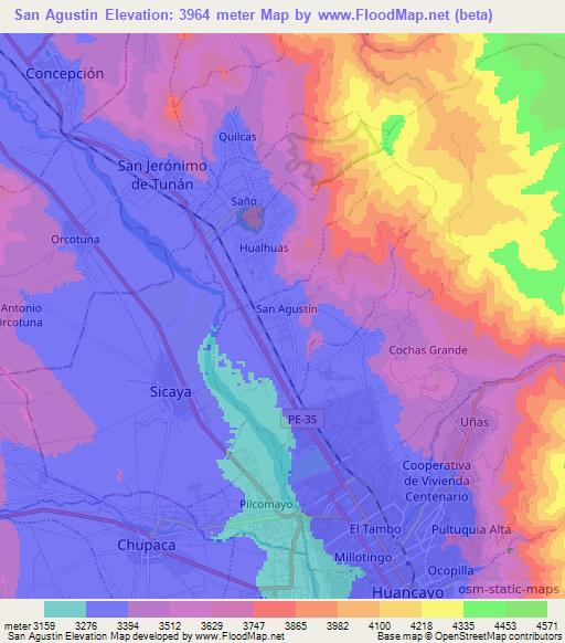 San Agustin,Peru Elevation Map