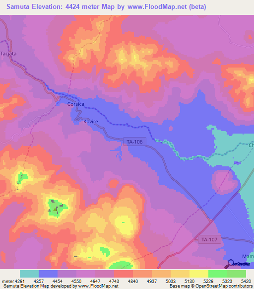 Samuta,Peru Elevation Map