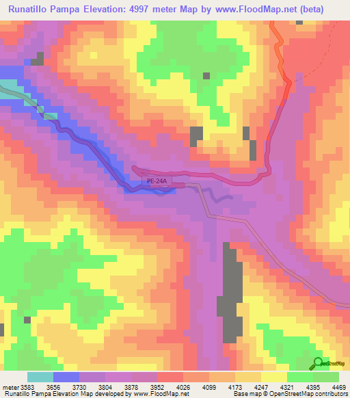 Runatillo Pampa,Peru Elevation Map