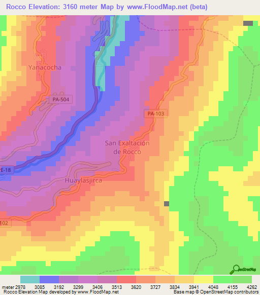 Rocco,Peru Elevation Map
