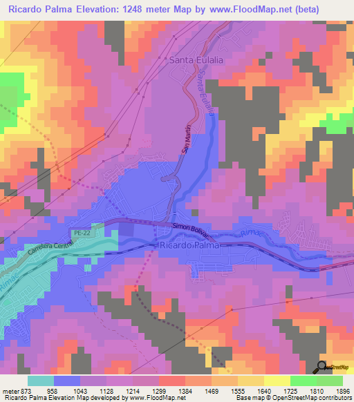 Ricardo Palma,Peru Elevation Map