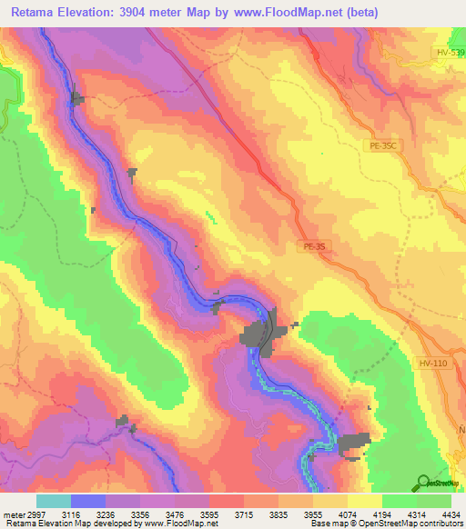 Retama,Peru Elevation Map