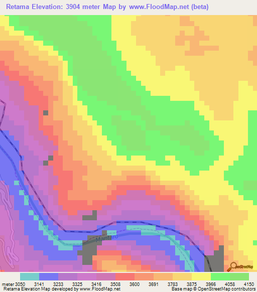Retama,Peru Elevation Map