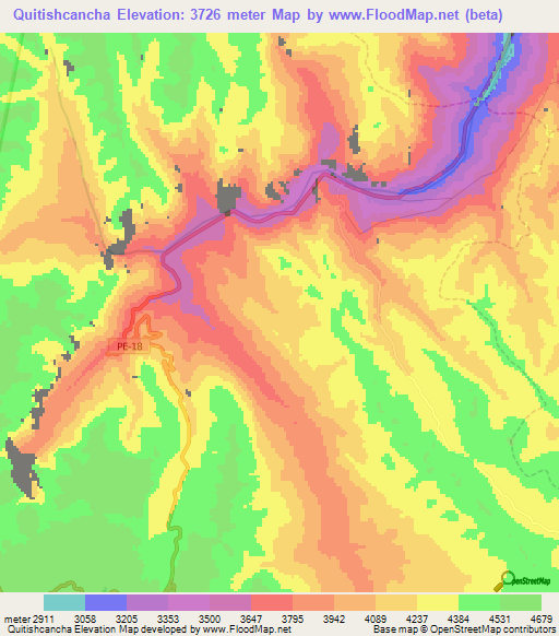 Quitishcancha,Peru Elevation Map