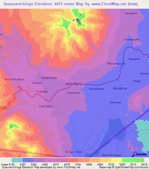 Queunavichinga,Peru Elevation Map