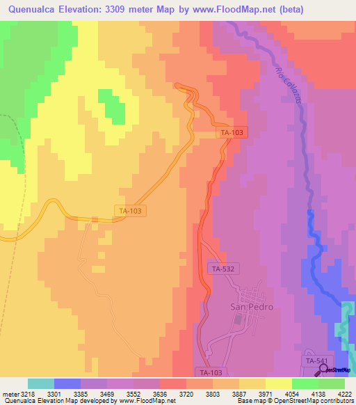 Quenualca,Peru Elevation Map