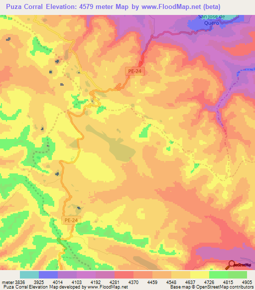 Puza Corral,Peru Elevation Map
