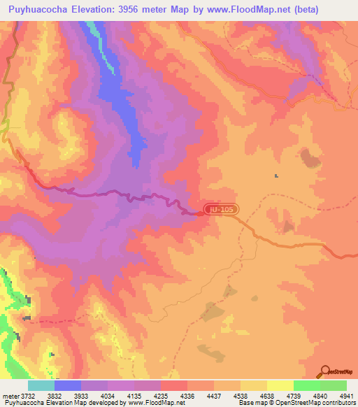 Puyhuacocha,Peru Elevation Map