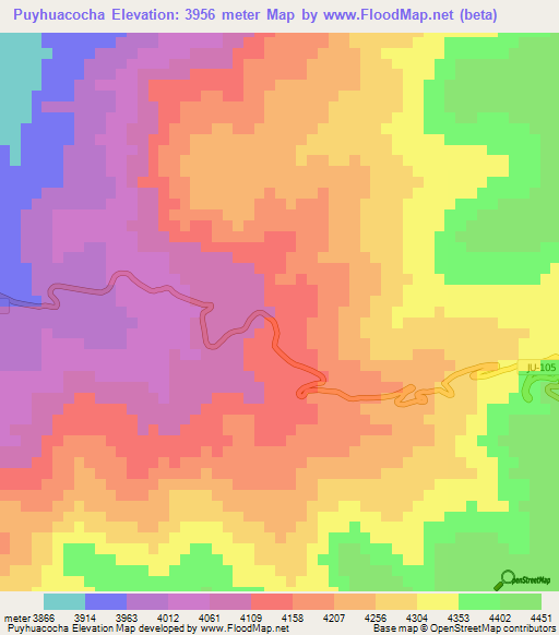 Puyhuacocha,Peru Elevation Map