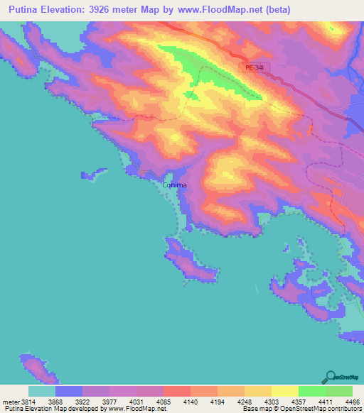 Putina,Peru Elevation Map
