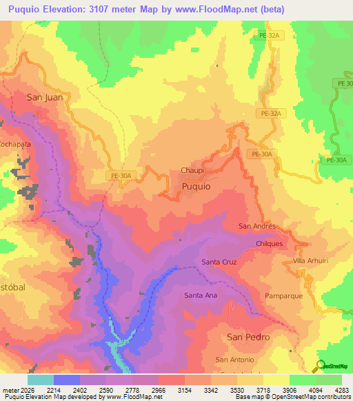 Puquio,Peru Elevation Map