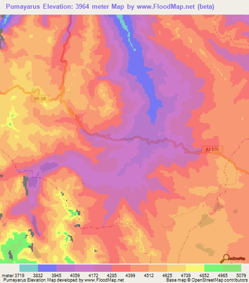 Pumayarus,Peru Elevation Map