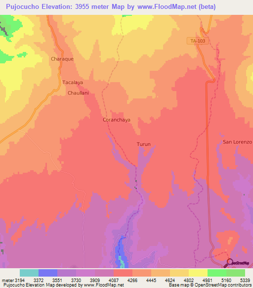 Pujocucho,Peru Elevation Map