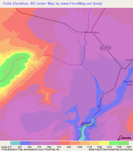 Puite,Peru Elevation Map