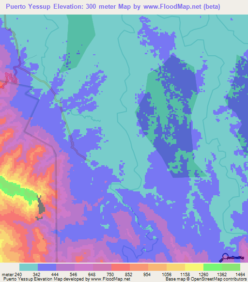 Puerto Yessup,Peru Elevation Map