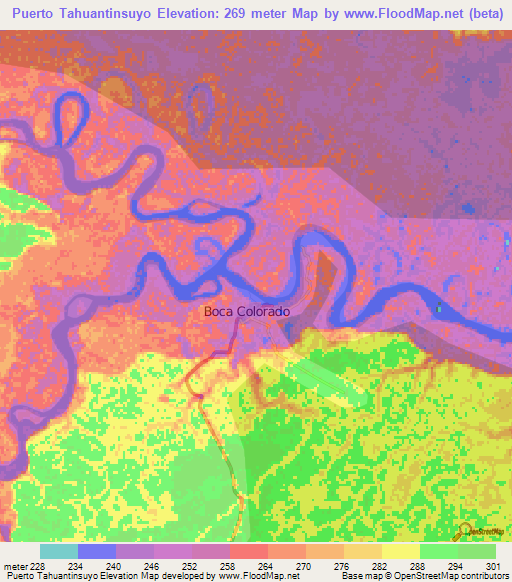 Puerto Tahuantinsuyo,Peru Elevation Map