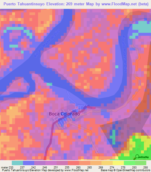 Puerto Tahuantinsuyo,Peru Elevation Map