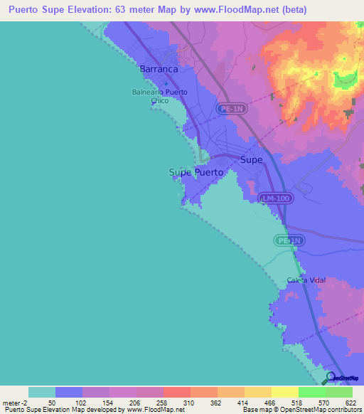 Puerto Supe,Peru Elevation Map