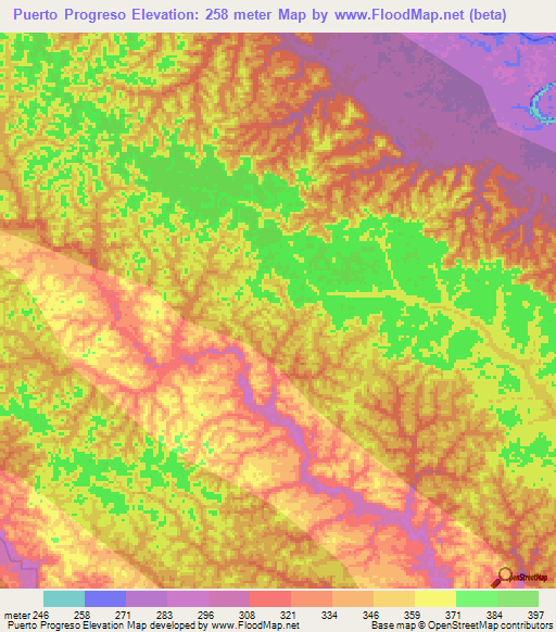Puerto Progreso,Peru Elevation Map