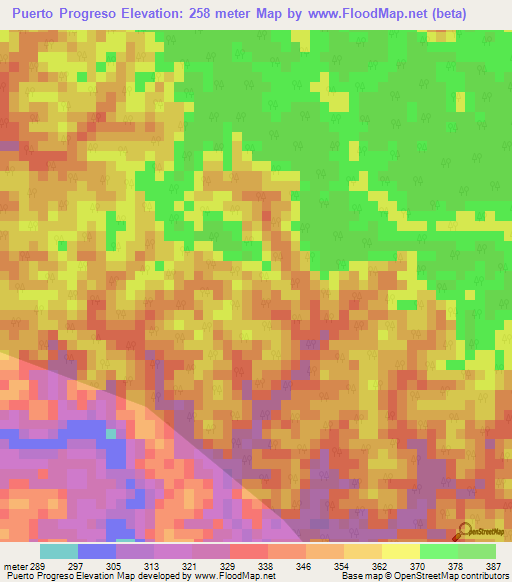 Puerto Progreso,Peru Elevation Map
